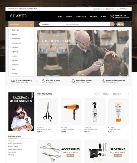 shaver hair salon opencart theme