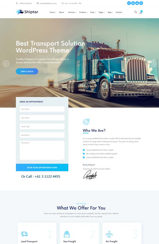 shiptar logistics wordpress theme