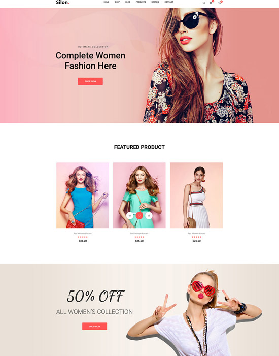 silon one page e commerce psd template