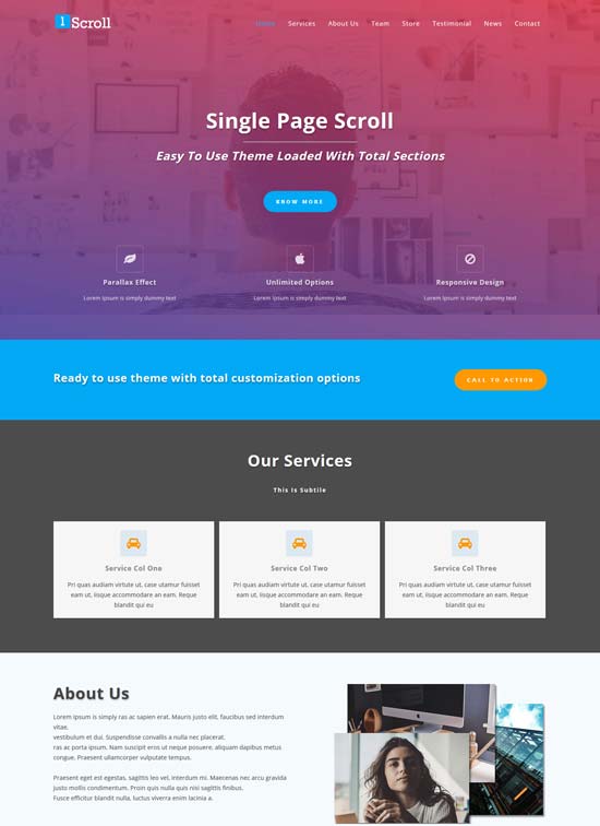 single page scroll theme