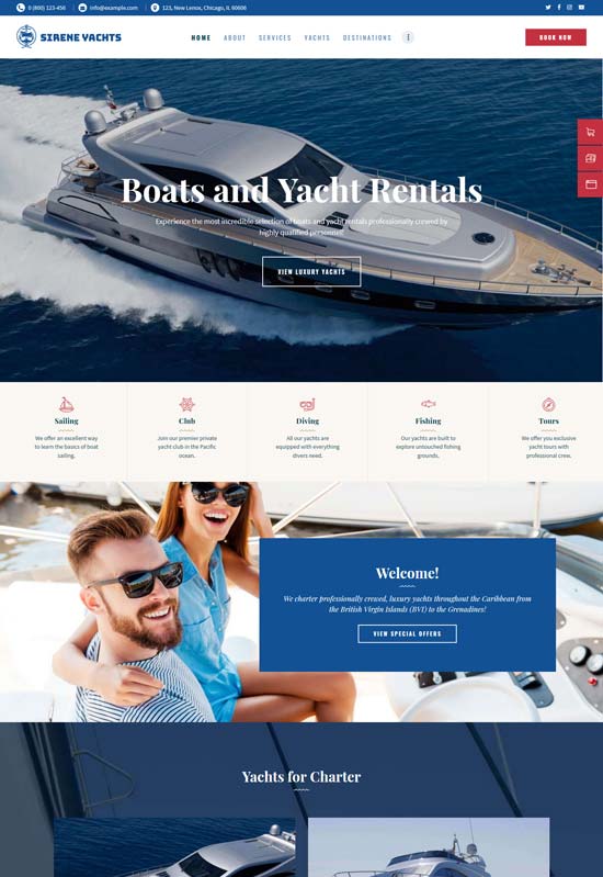 sirene boat rental wordpress theme