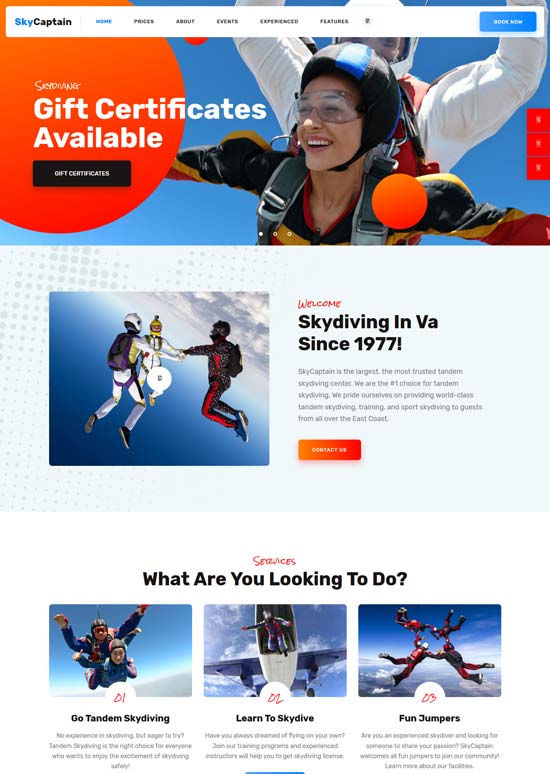 skycaptain skydiving sports wordpress