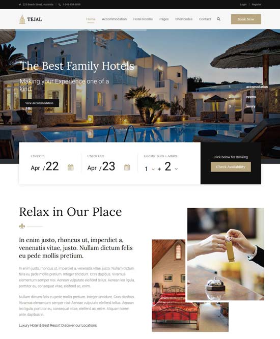 tejal hotel booking wp theme