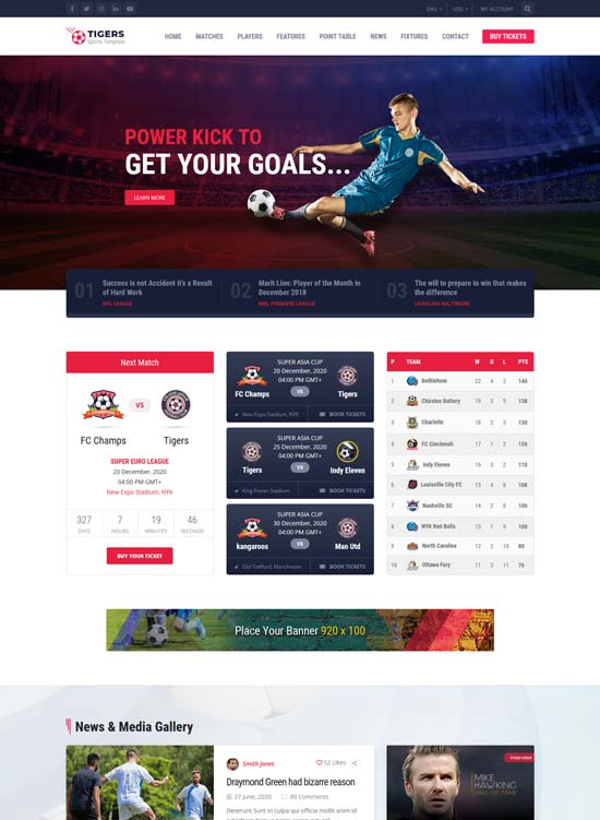 tigers soccer sports html template