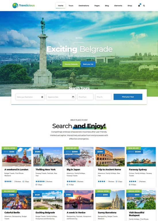 travelicious tourism wordpress theme