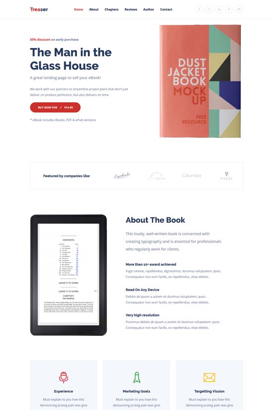 treaser author book landing template