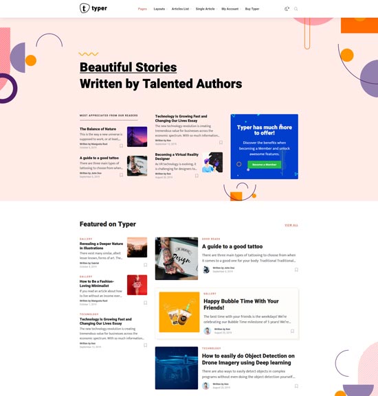 typer amazing author publishing theme