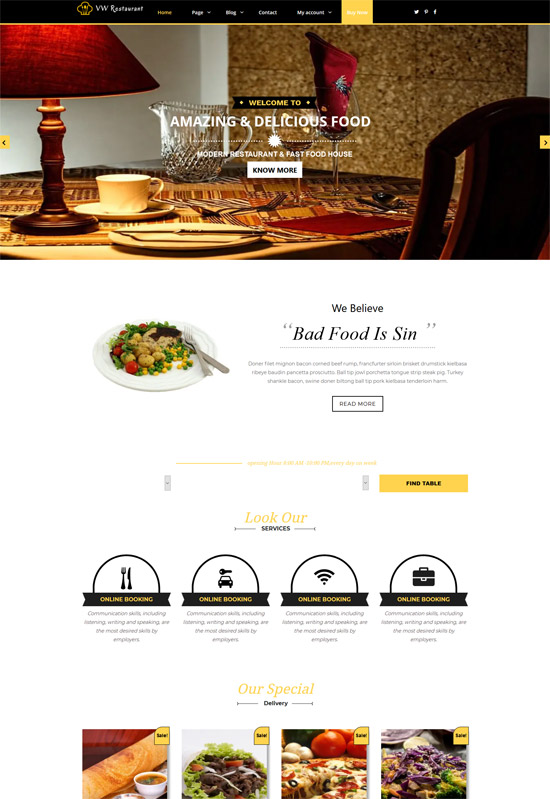 vw restaurant lite free wordpress theme