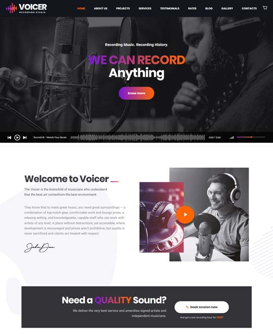 voicer recording studio wordpress theme