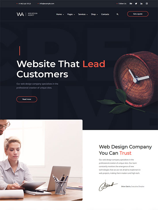 wagency web design company wordpress theme