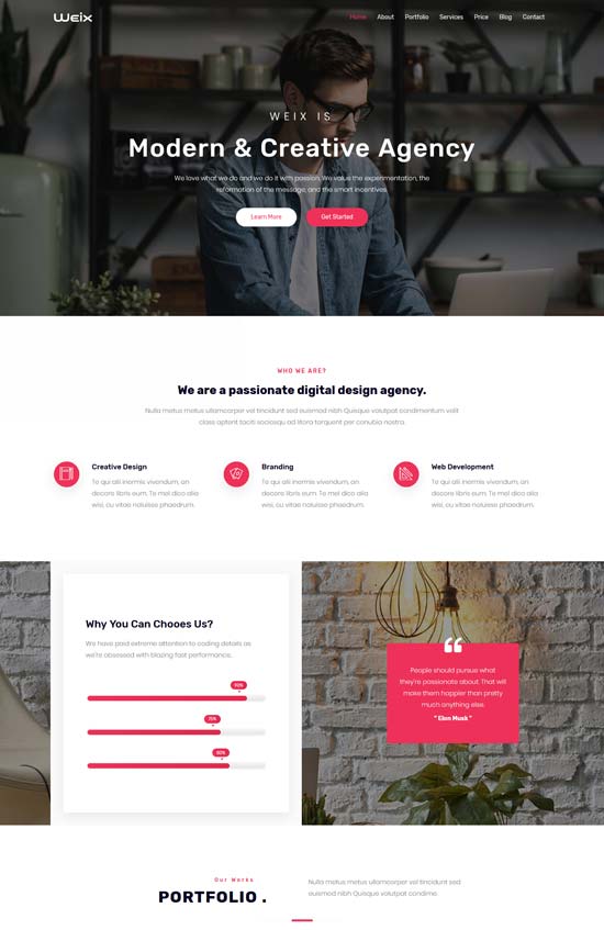 weix one page parallax html template
