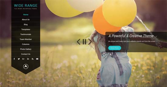 widerange free full screen wordpress theme