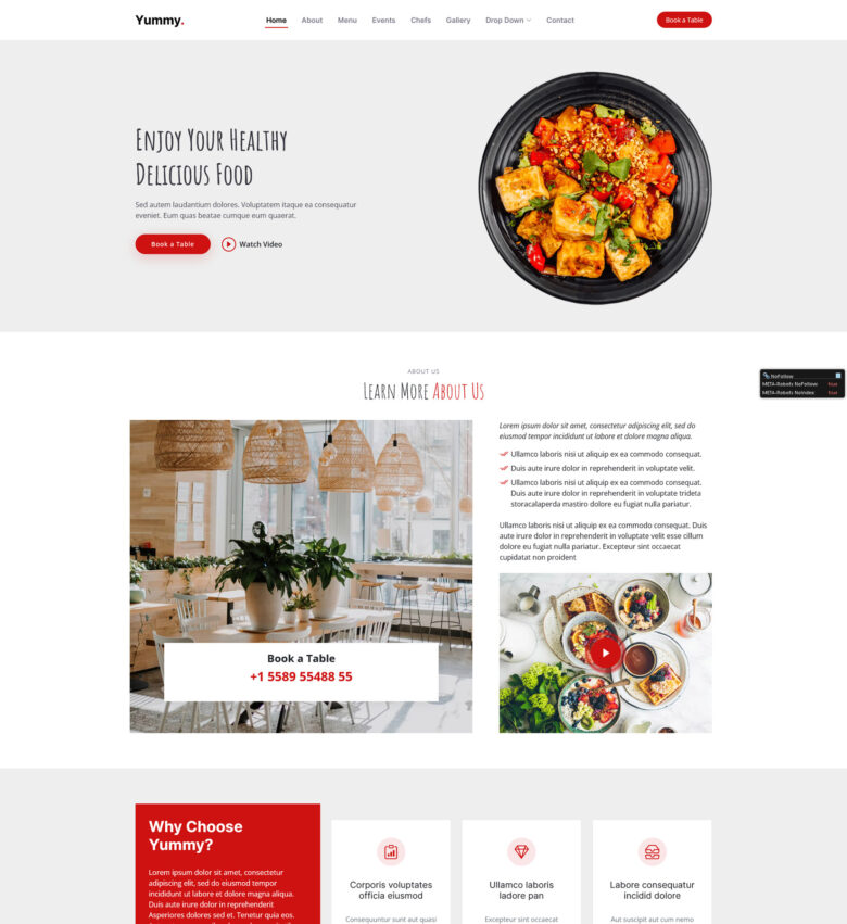 Yummy Bootstrap Restaurant Website Template