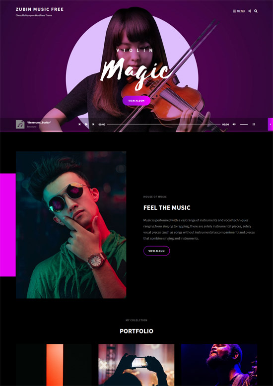 zubin free music wordpress theme