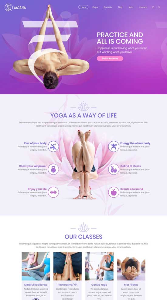 aasana yoga wordpress theme 
