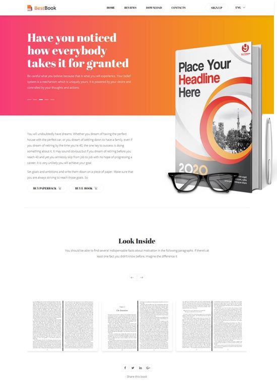 bestbook book author landing page template