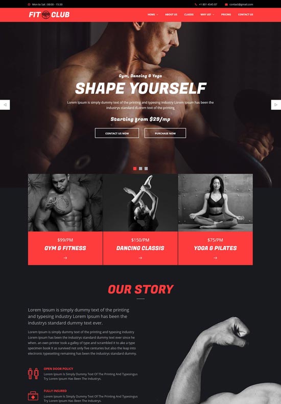 fitclub fitness landing page html