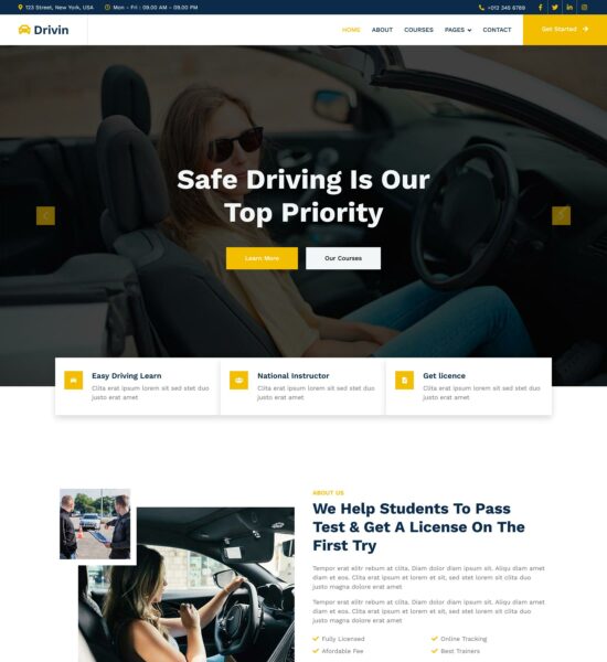 free drivin driving school html template