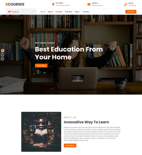 free ecourses online courses html template
