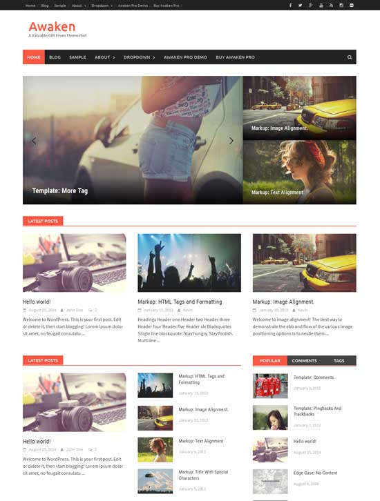 Awaken retina free magazine WordPress theme 