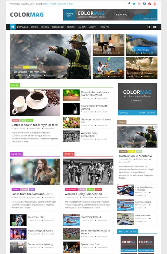 ColorMag simple free magazine WordPress theme