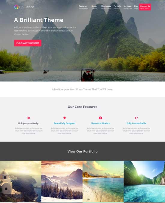 Brilliance free fullscreen WordPress theme 