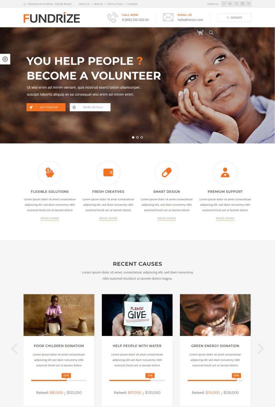 fundrize donation charity wordpress theme 