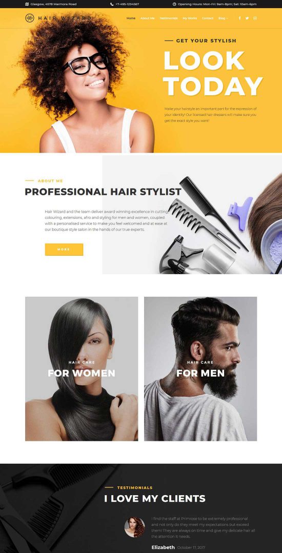 hair stylist wordpress theme