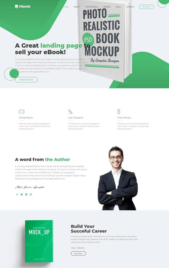 hbook book landing page template