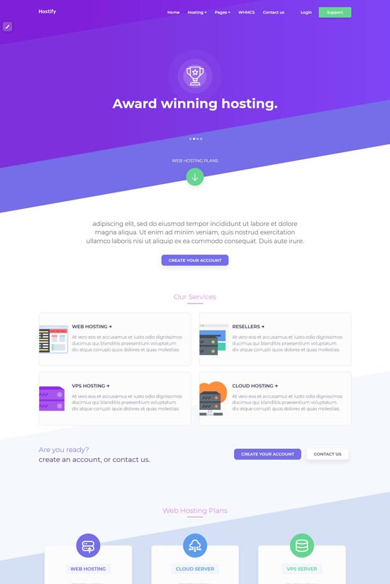 hostify hosting html whmcs template