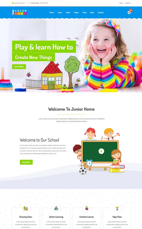 juniorhome kindergarten bootstrap template