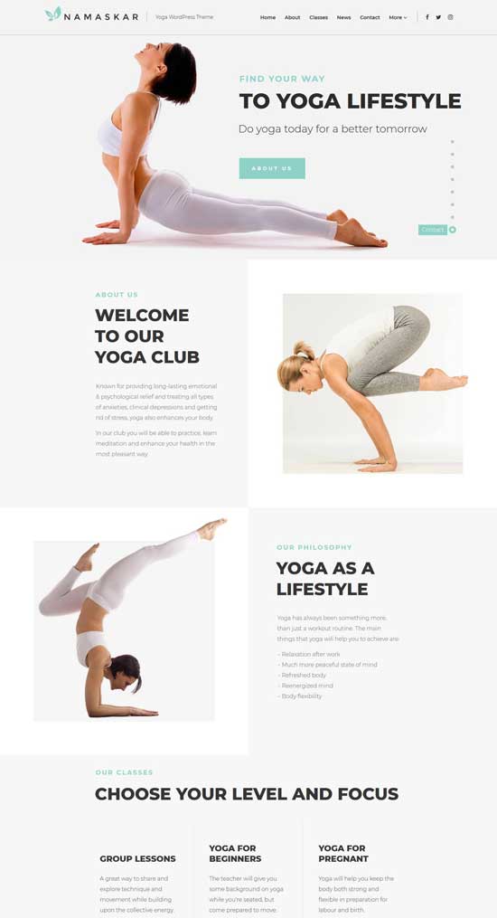 namaskar yoga wordpress theme
