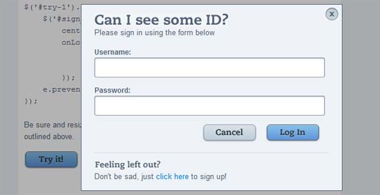 jQuery Popup Login Dialog Box