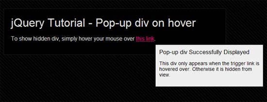  jQuery Pop-up div on hover