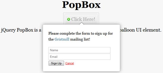 jQuery PopBox Sign Up
