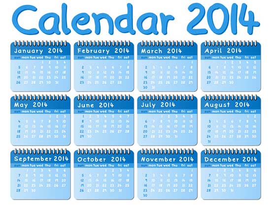 Free Calendar 2014 Binding Vector