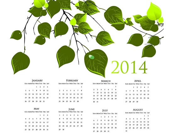 Free Calendar 2014 Fine Branches Vector