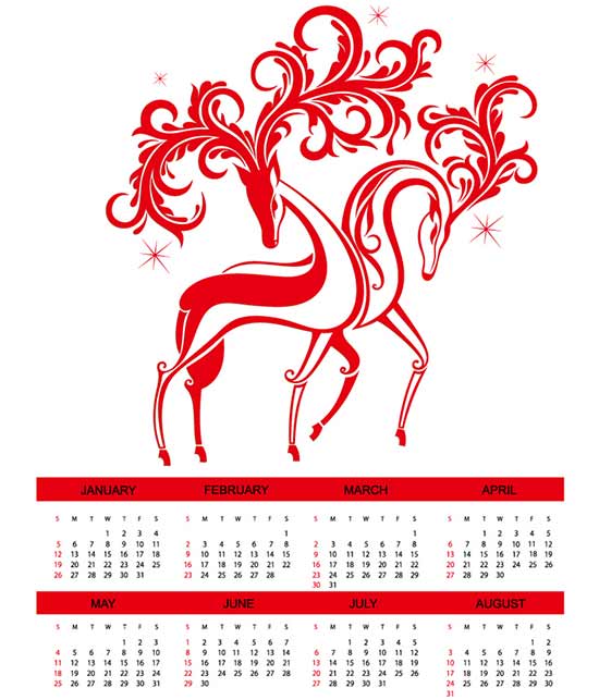 Free Calendar 2014 Red Elk Vector