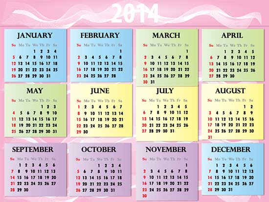Free Calendar 2014 Ripple Vector