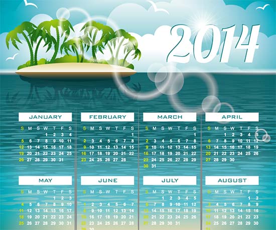 free Calendar 2014 Sea Island Vector