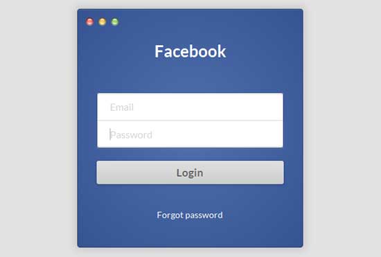 Facebook login form using html and css, UX/UI design