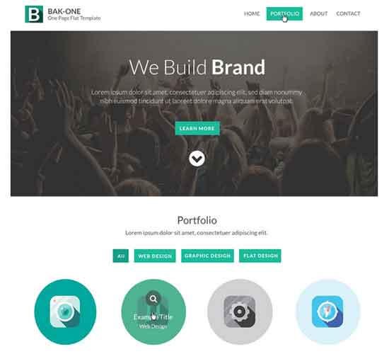 Flat Style Single Page Website Design Template PSD