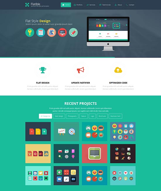 flat design one page website with photoshop and illustrator download