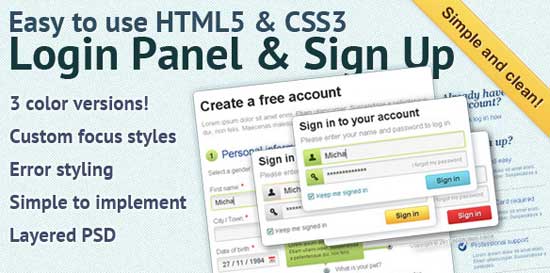 Easy to use HTML5 CSS3 Login Panel