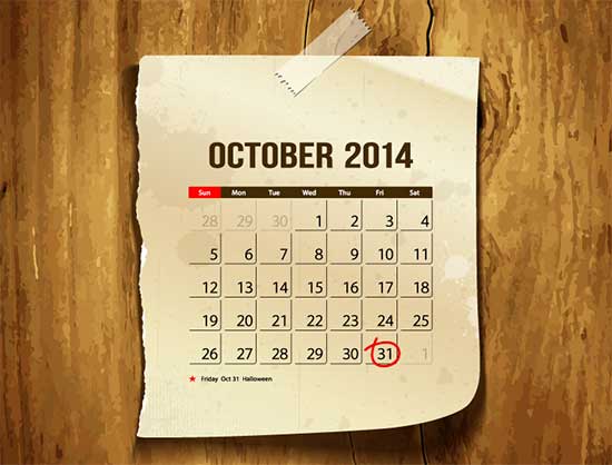 Free Halloween Calendar 2014 Vector