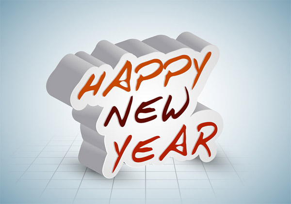 Happy New Year 2014 3D Shadow Vector