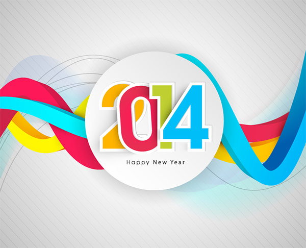 Happy New Year 2014 Colorful Curve Vector