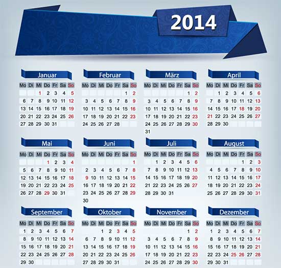 Free Origami Calendar 2014 Vector
