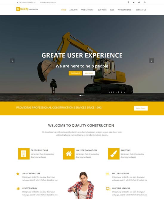 quality construction wordpress theme