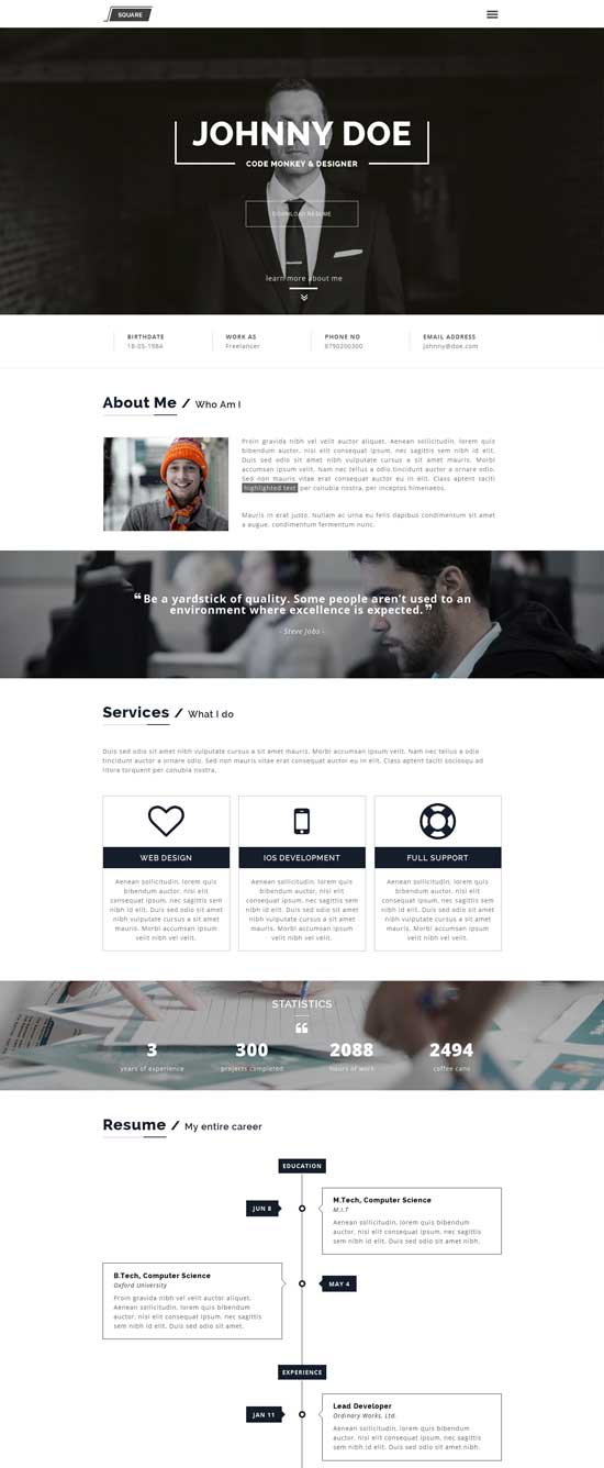 Squareroot-One-Page-Personal-CV-Resume-Theme